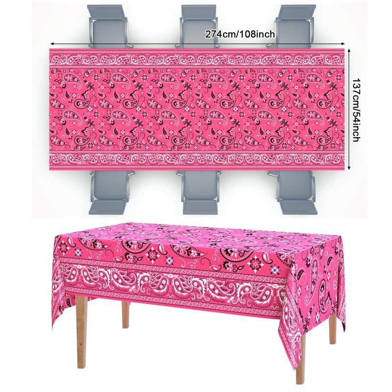 اودين Oudain 6 PCS Bandana Party Tableroths 54 × 108 بوصة من البلاستيك الحزب الغربي المائدة باندانا بيزلي تغطية طاولة القماش روديو لغرب المستلزمات المكسيكية الغربية (الوردي) - Image 2