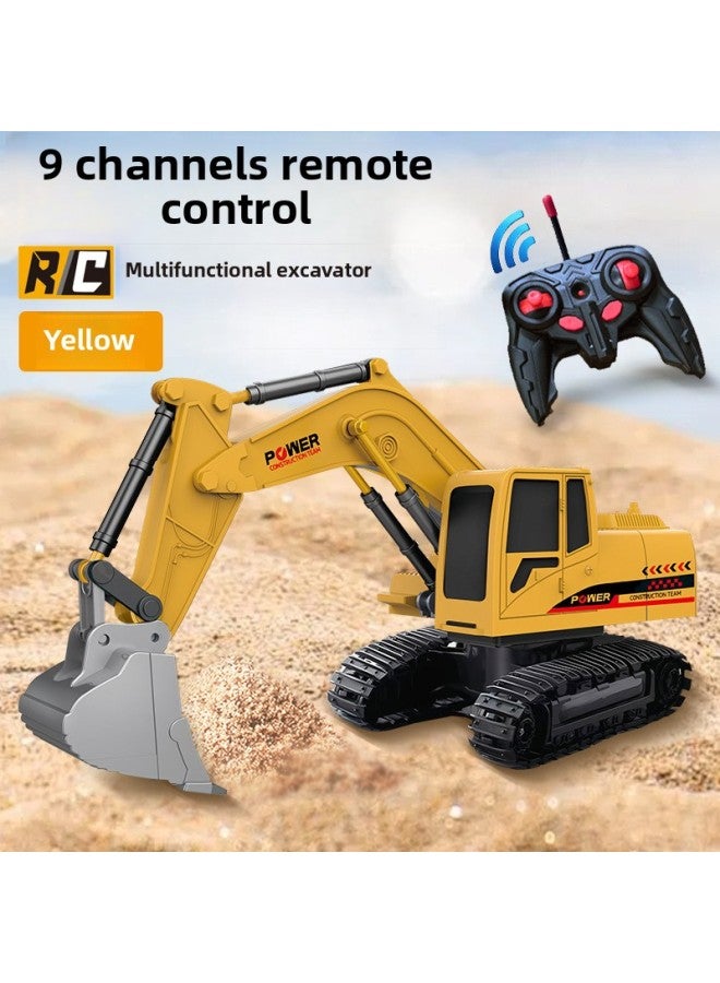 Large Remote Control Excavator Toy Car Boy Alloy Engineering Car Children's Rechargeable Electric 6-way Excavator Cross-border-Color:Alloy Remote Control Excavator 6 Channel-yellow-Proportion:【high】 With 3 Lithium Battery Charging Line - Image 1