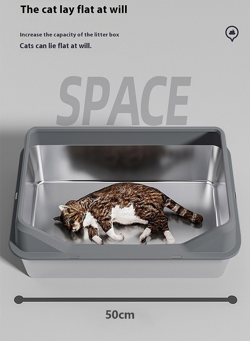 Stainless Steel Pet Cat Litter Box Metal Large Capacity Cat Litter Box Tray With High Wall Semi-Enclosed Side Door 50*35*15cm - Image 3