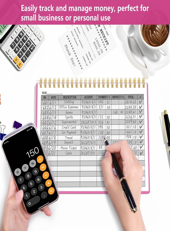 HAUTOCO Accounting Notebook A5 Small Business Horizontal Notebook Notebook Drain Tracking Notebook Household Budget Tracking Notebook Personal Finance Diary 8.3 x 6.2 inch Rose Pink - Image 3