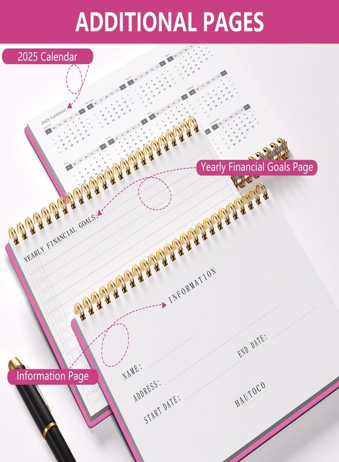 HAUTOCO Accounting Notebook A5 Small Business Horizontal Notebook Notebook Drain Tracking Notebook Household Budget Tracking Notebook Personal Finance Diary 8.3 x 6.2 inch Rose Pink - Image 4
