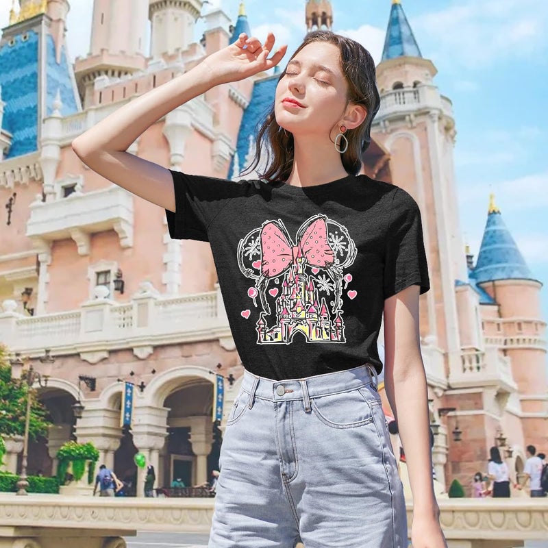 TAOHONG Women Magic Kingdom Shirt Castle Graphic Shirts Casual Family Vacation Holiday T Shirt Cute Short Sleeve Tee Top Dark Gray - Image 2