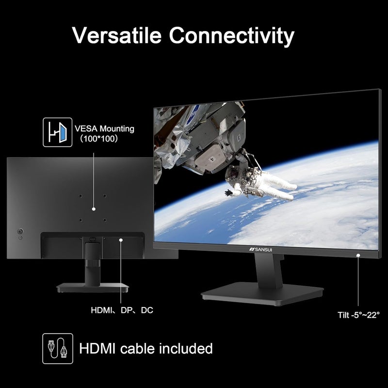 Sansui شاشة 27 بوصة، شاشة كمبيوتر IPS 100Hz بدقة Full HD 1920 x 1080P مع واجهة HDMI وVGA لرعاية العين بدون إطار 100 x 100mm VESA (ES-27X3AL، كابل HDMI متضمن) - Image 4