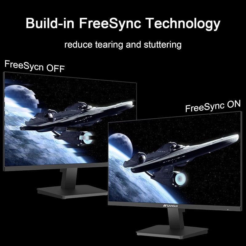 Sansui شاشة 27 بوصة، شاشة كمبيوتر IPS 100Hz بدقة Full HD 1920 x 1080P مع واجهة HDMI وVGA لرعاية العين بدون إطار 100 x 100mm VESA (ES-27X3AL، كابل HDMI متضمن) - Image 3