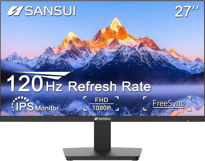 Sansui شاشة 27 بوصة، شاشة كمبيوتر IPS 100Hz بدقة Full HD 1920 x 1080P مع واجهة HDMI وVGA لرعاية العين بدون إطار 100 x 100mm VESA (ES-27X3AL، كابل HDMI متضمن) - Image 1