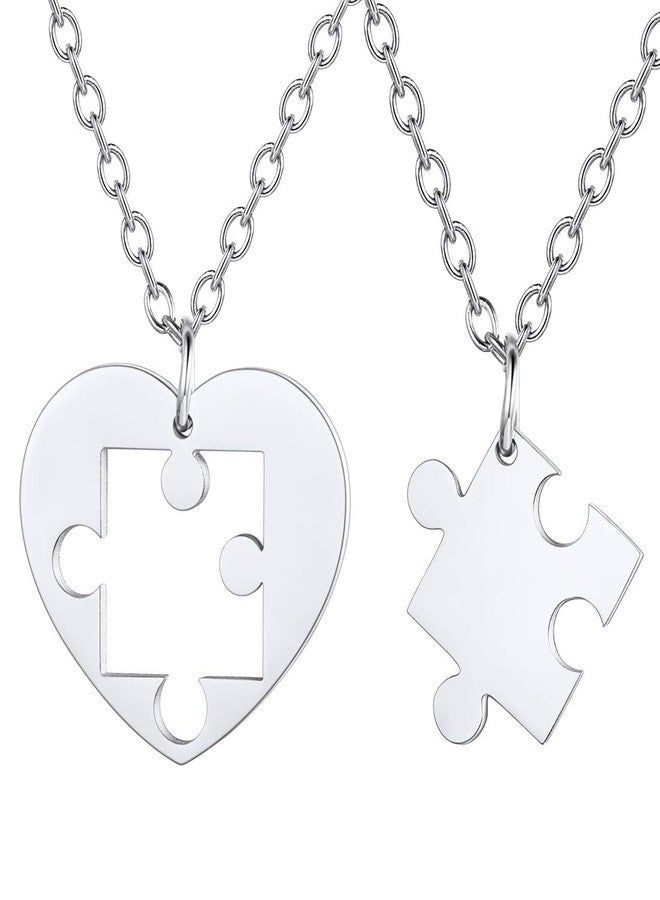 U7 Heart Necklace His Her Set of 2 Couple Jewelry Stainless Steel Puzzle Pendant Couple Necklace - Image 1