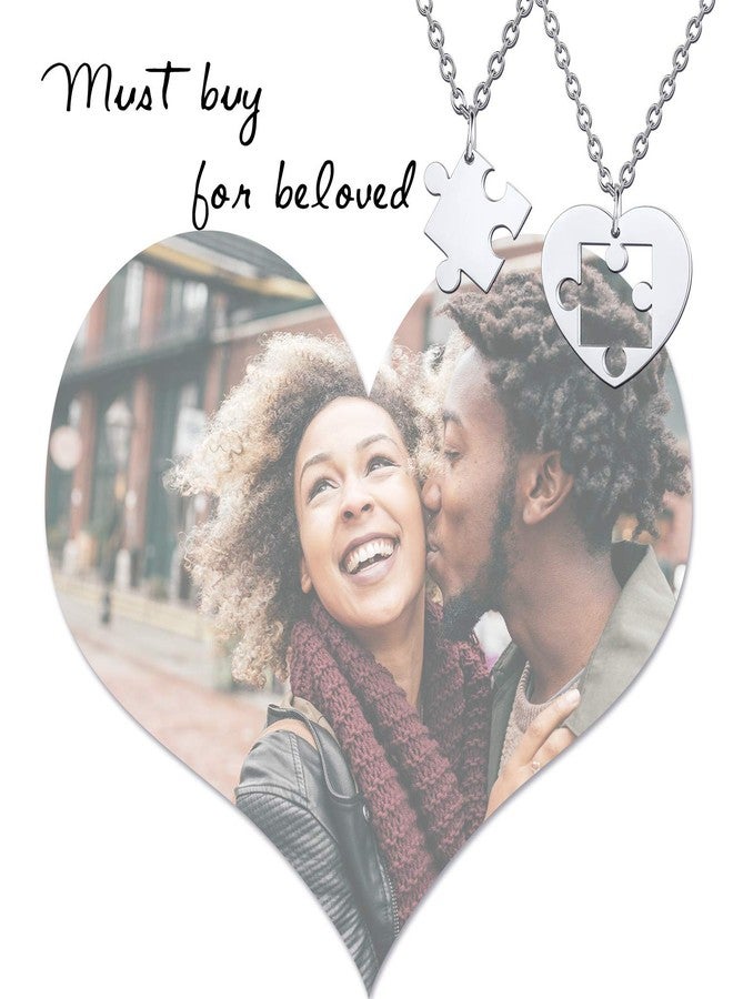 U7 Heart Necklace His Her Set of 2 Couple Jewelry Stainless Steel Puzzle Pendant Couple Necklace - Image 4