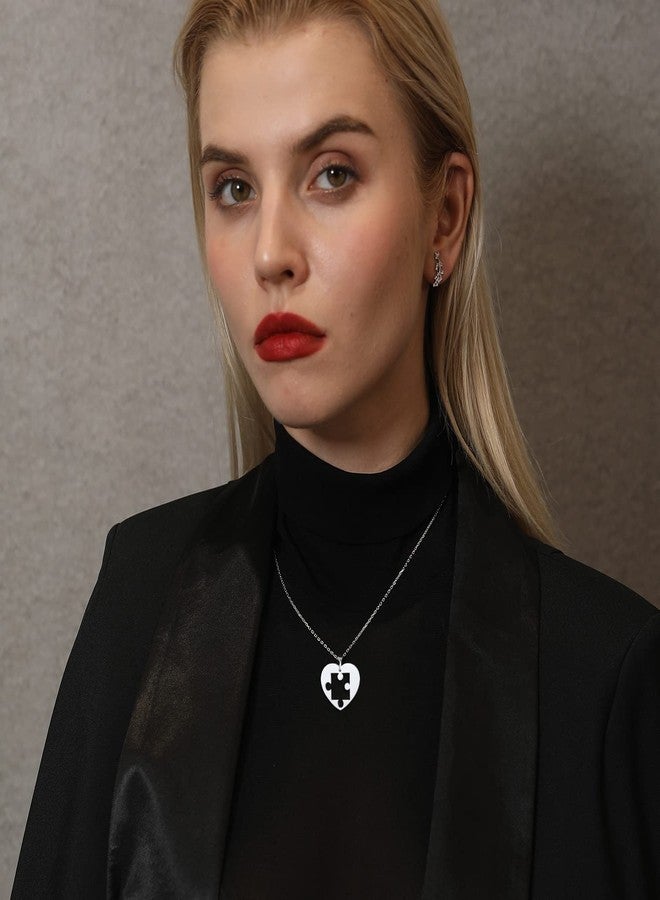 U7 Heart Necklace His Her Set of 2 Couple Jewelry Stainless Steel Puzzle Pendant Couple Necklace - Image 3