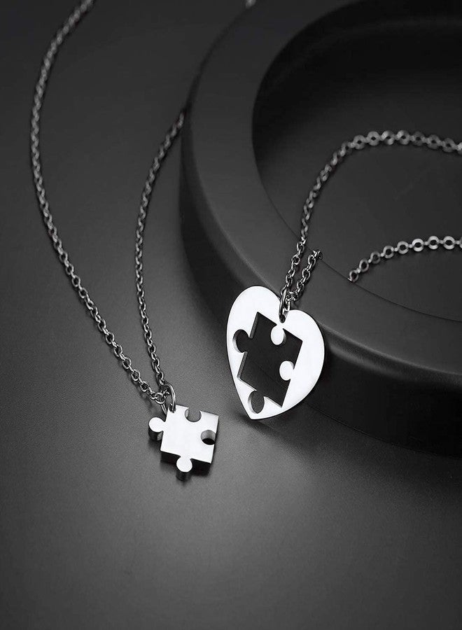U7 Heart Necklace His Her Set of 2 Couple Jewelry Stainless Steel Puzzle Pendant Couple Necklace - Image 2