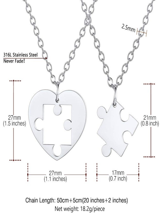 U7 Heart Necklace His Her Set of 2 Couple Jewelry Stainless Steel Puzzle Pendant Couple Necklace - Image 5