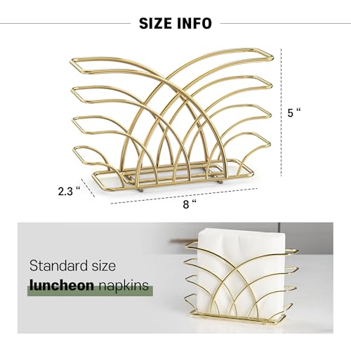 LEVIMETREE Napkin Holder for Table – Gold Iron Upright Napkin Dispenser for Paper Napkins, Napkin Dispenser for Kitchen Dining, Cocktail Picnic Bar Modern Kitchen and Dining Decor, Servilletero - Image 2