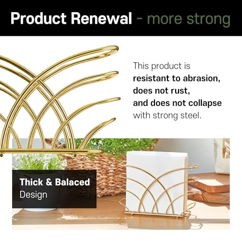 LEVIMETREE Napkin Holder for Table – Gold Iron Upright Napkin Dispenser for Paper Napkins, Napkin Dispenser for Kitchen Dining, Cocktail Picnic Bar Modern Kitchen and Dining Decor, Servilletero - Image 4