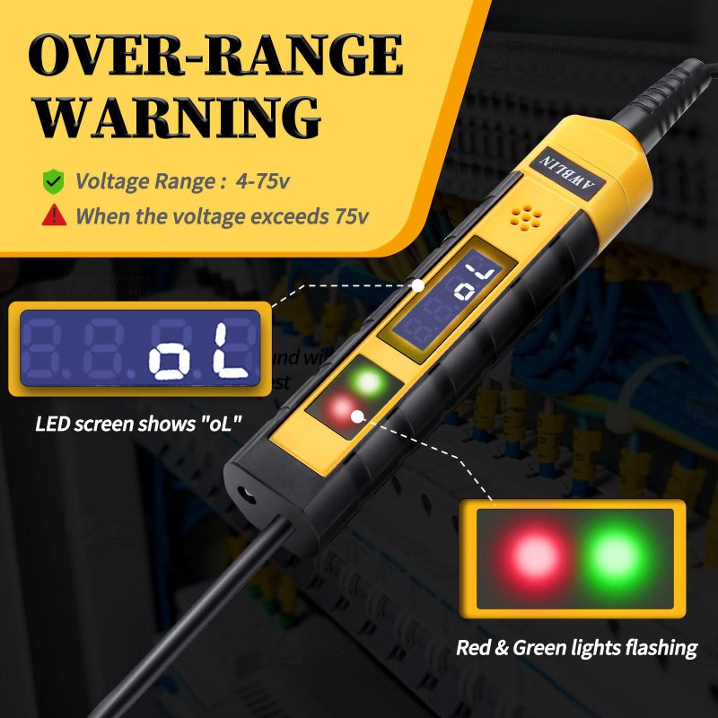 Awblin 4-75V Dc Automotive Test Light  Lcd Digital Light Tester With Voltmeter  Heavy Duty Circuit Tester With Polarity Indicate And Illuminating Lights  Fuse Voltage Tester Auto Electrical Tool - Image 4