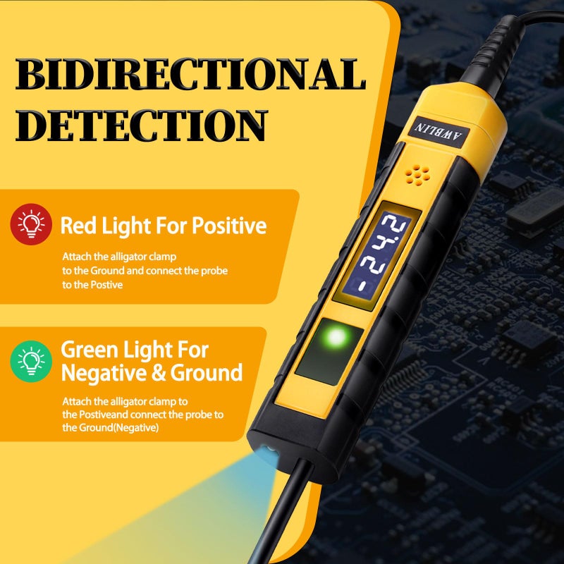 Awblin 4-75V Dc Automotive Test Light  Lcd Digital Light Tester With Voltmeter  Heavy Duty Circuit Tester With Polarity Indicate And Illuminating Lights  Fuse Voltage Tester Auto Electrical Tool - Image 3
