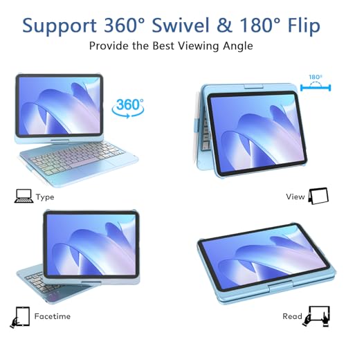 TaIYanG for iPad 10th Generation Case with Keyboard 10.9" 2022 & 11th (A16) 2025, Touch Trackpad Keyboard Case for 11/10th Generation-360° Rotate,Pencil Holder, Keyboard for iPad 10th Gen, Ocean Blue - Image 3