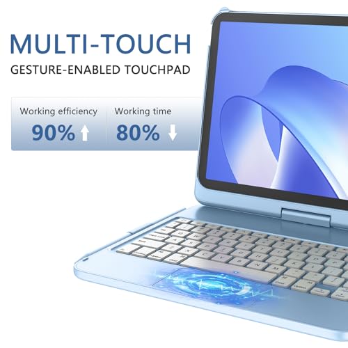 TaIYanG for iPad 10th Generation Case with Keyboard 10.9" 2022 & 11th (A16) 2025, Touch Trackpad Keyboard Case for 11/10th Generation-360° Rotate,Pencil Holder, Keyboard for iPad 10th Gen, Ocean Blue - Image 4