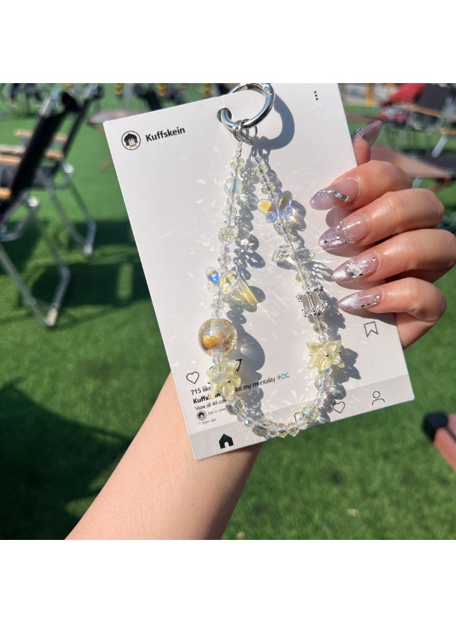 NIBEMINENT Beaded Phone Lanyard, Anti Lost Removable Wrist Strap, Wrist Crystal Bracelet Pendant, Phone Keychain Lanyard,White 