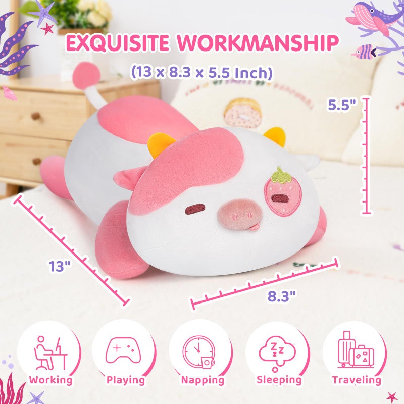 Mewaii لطيف البقرة وسائد فخمة Kawaii Plushies الفراولة البقرة محشوة اللعب اسفنجي بلوشيز عناق وسائد فخمة للبنين والبنات - Image 2