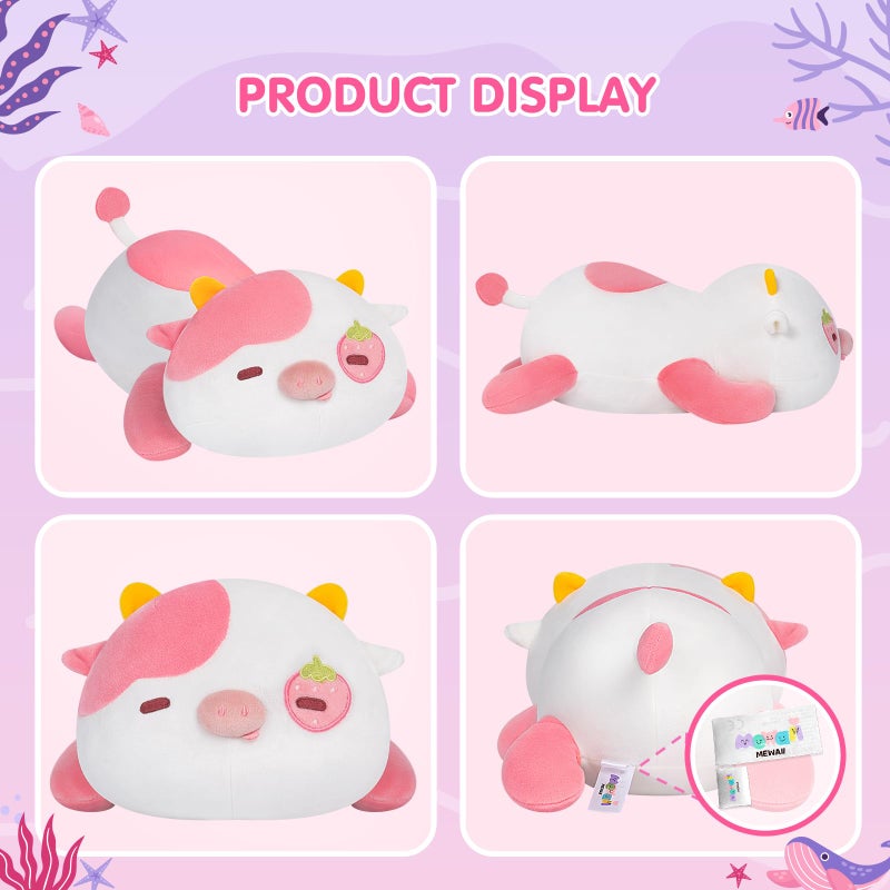 Mewaii لطيف البقرة وسائد فخمة Kawaii Plushies الفراولة البقرة محشوة اللعب اسفنجي بلوشيز عناق وسائد فخمة للبنين والبنات - Image 3