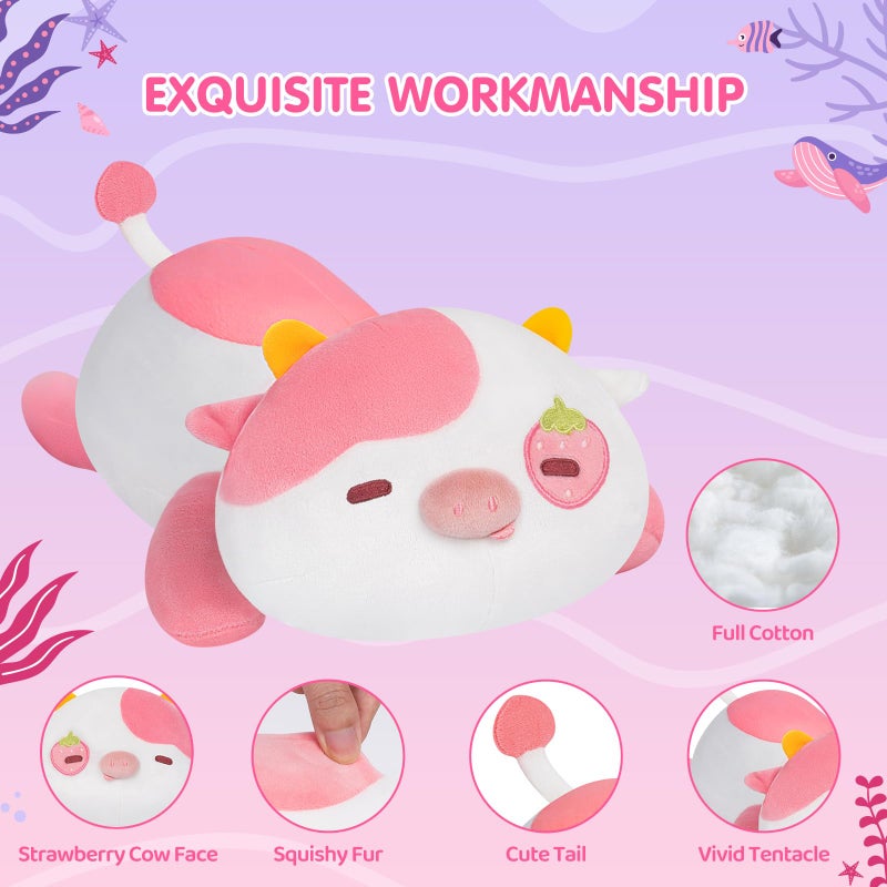 Mewaii لطيف البقرة وسائد فخمة Kawaii Plushies الفراولة البقرة محشوة اللعب اسفنجي بلوشيز عناق وسائد فخمة للبنين والبنات - Image 4