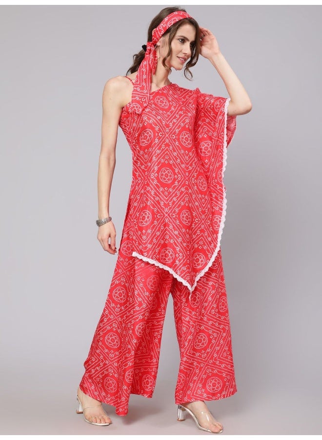 AKS Bandhani Printed Asymmetric Top With Palazzo - Image 1