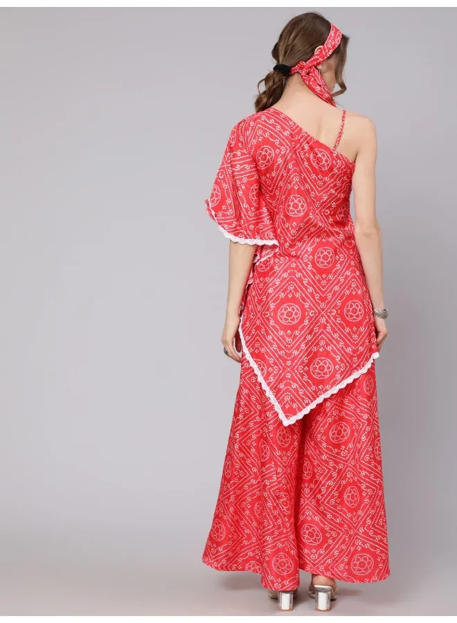 أيه كيه إس بلوزة غير متماثلة مطبوعة بأكس بانداني مع بالازو