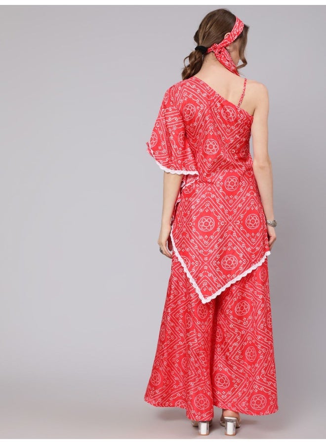 AKS Bandhani Printed Asymmetric Top With Palazzo - Image 4