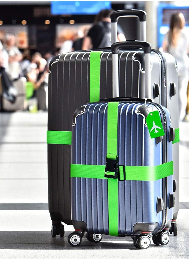 SYOSI Luggage Straps Set, 4pcs Travel Suitcase Straps with 4pcs Silicone Luggage Tags, Adjustable Suitcase Belts, Suitcase Tags with Name ID Card for Luggage Suitcase Travel Accessories Green  - Image 2