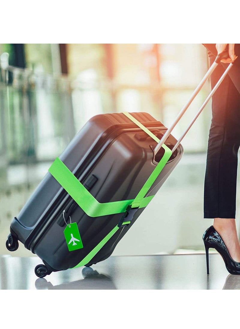 SYOSI Luggage Straps Set, 4pcs Travel Suitcase Straps with 4pcs Silicone Luggage Tags, Adjustable Suitcase Belts, Suitcase Tags with Name ID Card for Luggage Suitcase Travel Accessories Green  - Image 5