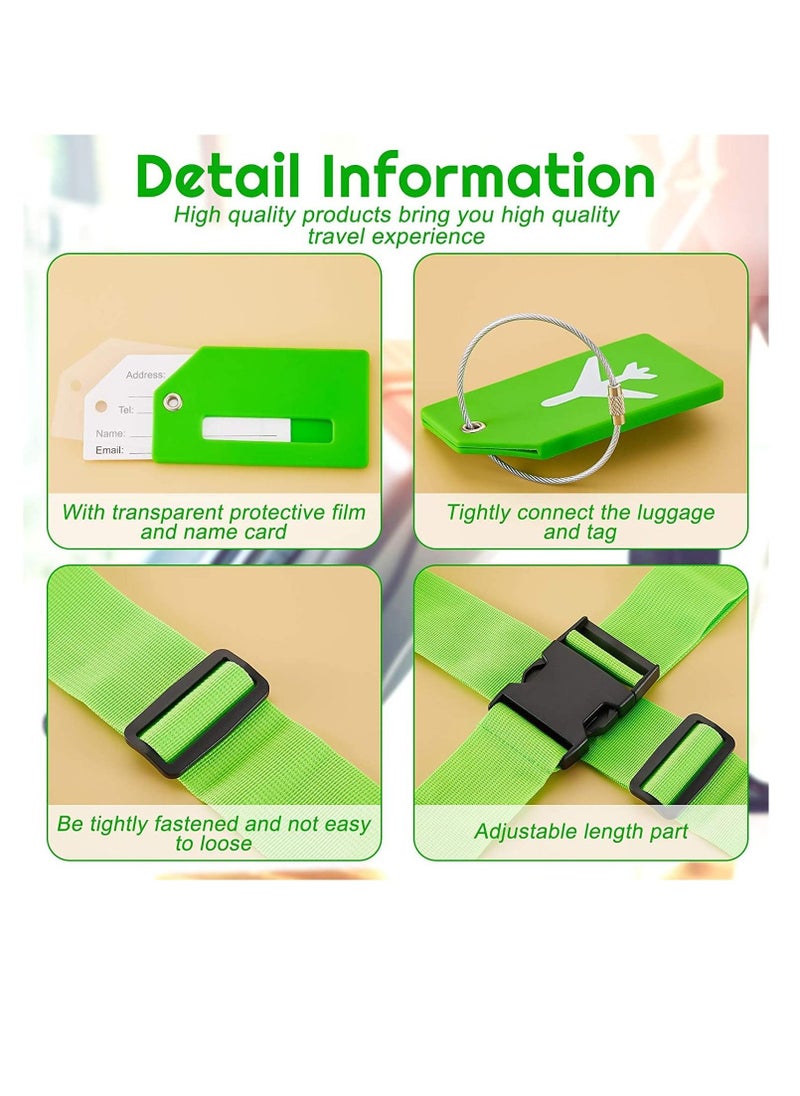 SYOSI Luggage Straps Set, 4pcs Travel Suitcase Straps with 4pcs Silicone Luggage Tags, Adjustable Suitcase Belts, Suitcase Tags with Name ID Card for Luggage Suitcase Travel Accessories Green  - Image 4