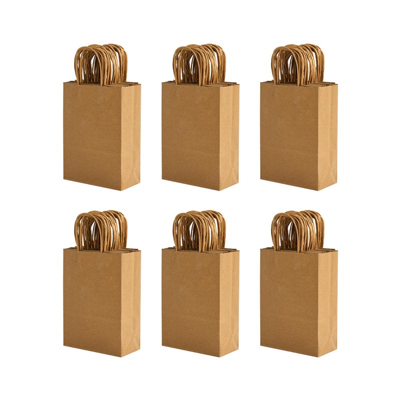 RACETOP 100 Pack 5.8x3.2x8.25 Inch Brown Kraft Paper Gift Bags with Handles - Bulk Small Plain Natural Bags for Birthday Party Favors, Grocery, Retail Shopping, Wedding, Craft, Goody, Takeouts, and Business - Image 1