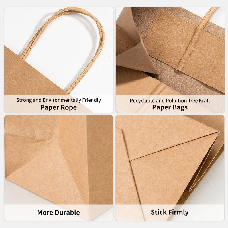 RACETOP 100 Pack 5.8x3.2x8.25 Inch Brown Kraft Paper Gift Bags with Handles - Bulk Small Plain Natural Bags for Birthday Party Favors, Grocery, Retail Shopping, Wedding, Craft, Goody, Takeouts, and Business - Image 3