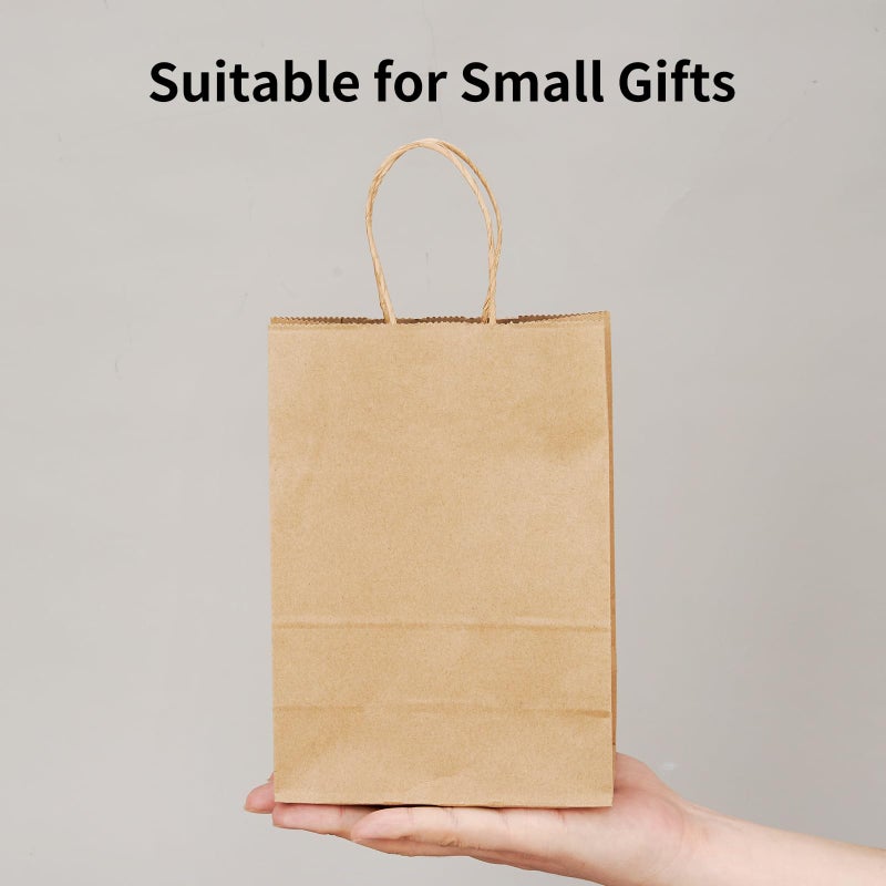 RACETOP 100 Pack 5.8x3.2x8.25 Inch Brown Kraft Paper Gift Bags with Handles - Bulk Small Plain Natural Bags for Birthday Party Favors, Grocery, Retail Shopping, Wedding, Craft, Goody, Takeouts, and Business - Image 4