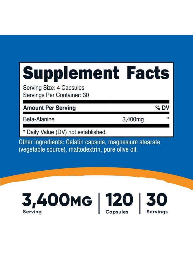 Nutricost Beta Alanine Capsules 3400Mg 120 Caps (30 Serv) Potent Beta Alanine Gluten Free & Non Gmo 850Mg Per Cap - Image 3