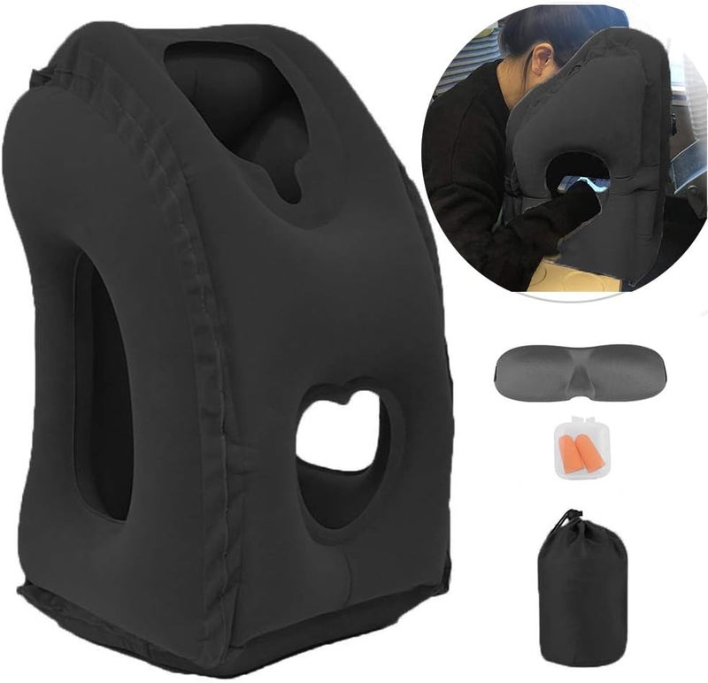 Inflatable Travel Pillow for Airplane, Neck Air Pillow for Sleeping to Avoid Neck and Shoulder Pain, Support Head and Lumbar, Used for Airplane, Car, Bus and Office (Black) - Image 1