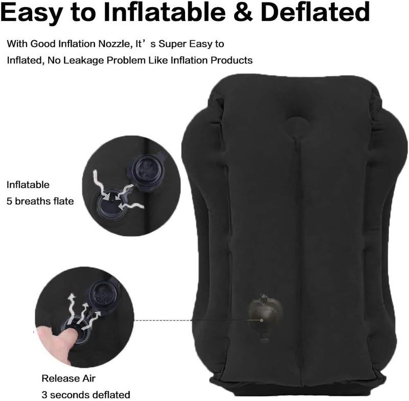 Inflatable Travel Pillow for Airplane, Neck Air Pillow for Sleeping to Avoid Neck and Shoulder Pain, Support Head and Lumbar, Used for Airplane, Car, Bus and Office (Black) - Image 4