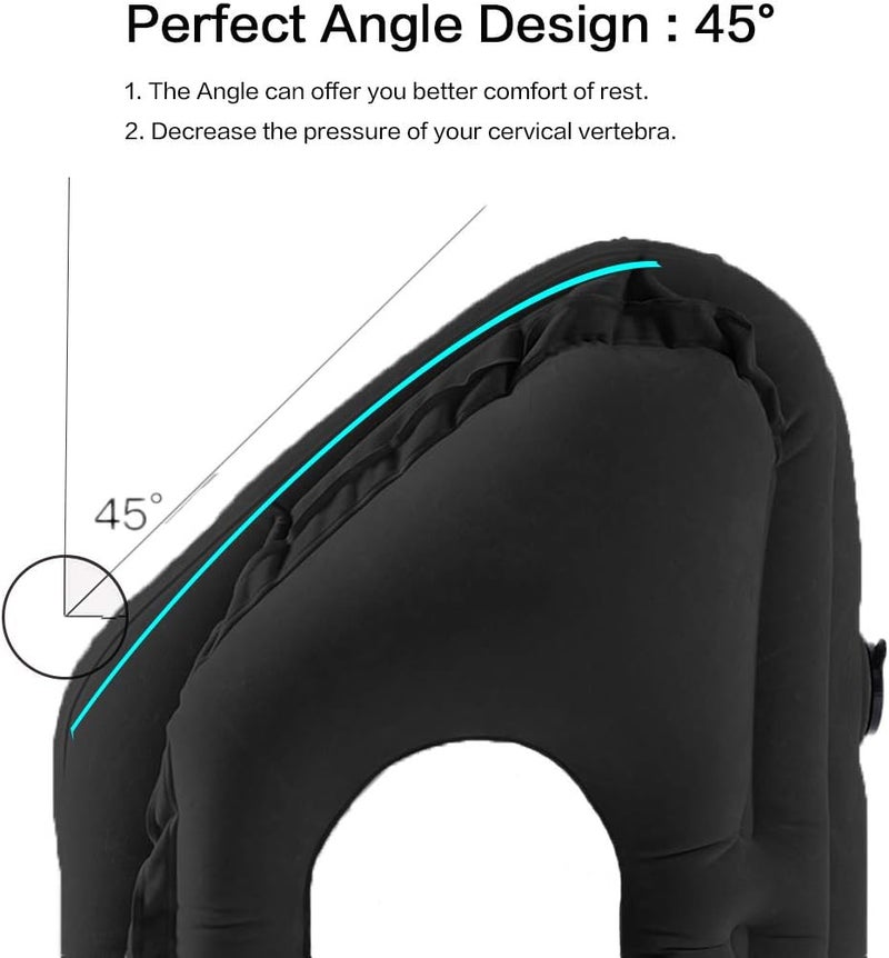Inflatable Travel Pillow for Airplane, Neck Air Pillow for Sleeping to Avoid Neck and Shoulder Pain, Support Head and Lumbar, Used for Airplane, Car, Bus and Office (Black) - Image 2