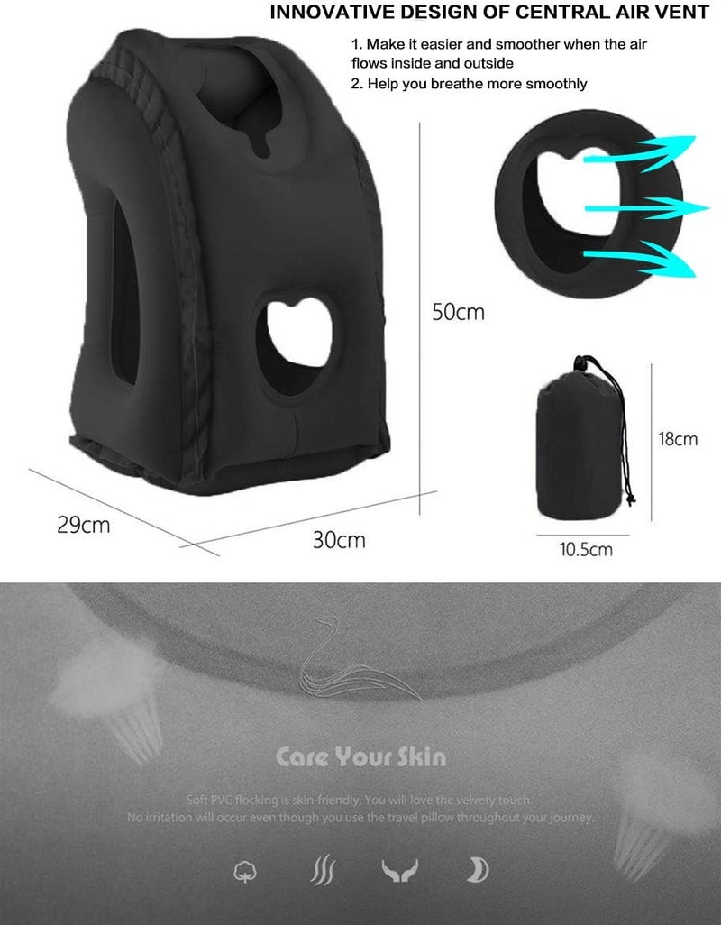 Inflatable Travel Pillow for Airplane, Neck Air Pillow for Sleeping to Avoid Neck and Shoulder Pain, Support Head and Lumbar, Used for Airplane, Car, Bus and Office (Black) - Image 5
