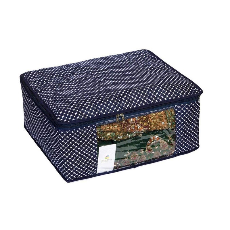 Homestrap Cotton Quilted Large Saree CoverWardrobe Organiser Navy Blue Maroon Pack of 4 - Image 3