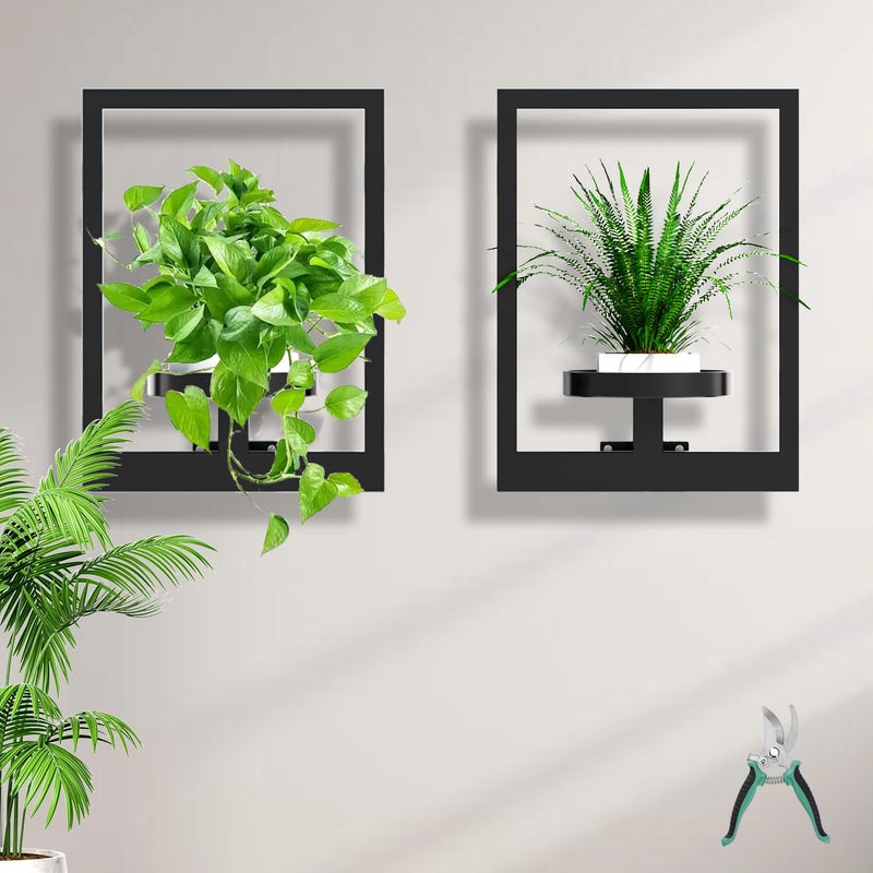 ALACOO Hanging Planters for Indoor Plants - Decorative Plant Frame & Sturdy Metal Wall Decor, Space Saving Wall Plant Holder for Living Room, Bedroom, Balcony, Office (Square-Black, 2Pcs) - Image 1