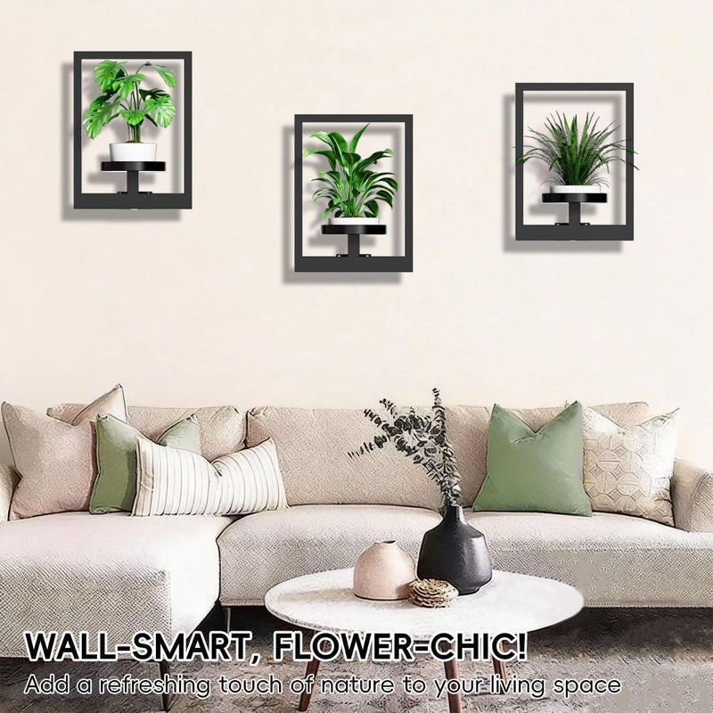 ALACOO Hanging Planters for Indoor Plants - Decorative Plant Frame & Sturdy Metal Wall Decor, Space Saving Wall Plant Holder for Living Room, Bedroom, Balcony, Office (Square-Black, 2Pcs) - Image 2