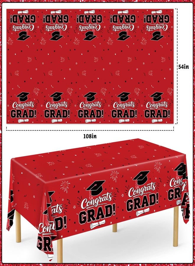 REDWORD 3Pcs Graduation Tablecloth, Red and Black Graduation Decorations 2026 Gongrats Grad Tablecover Disposable Tablecloths for Red 2026 Graduation Party Decorations - Image 2