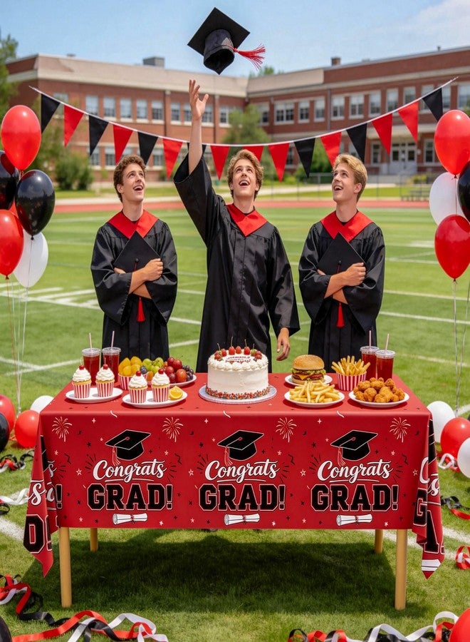 REDWORD 3Pcs Graduation Tablecloth, Red and Black Graduation Decorations 2026 Gongrats Grad Tablecover Disposable Tablecloths for Red 2026 Graduation Party Decorations - Image 4