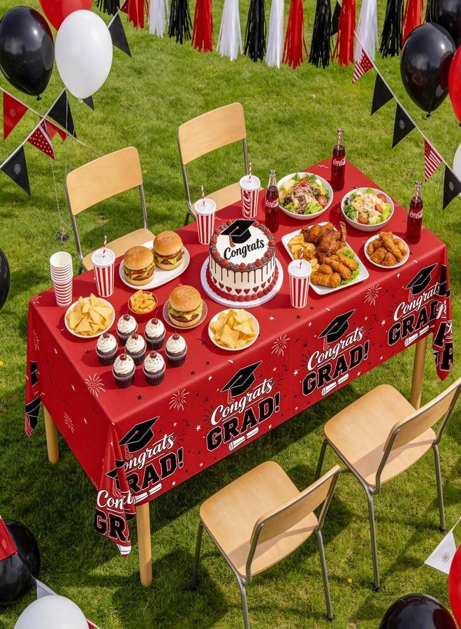 REDWORD 3Pcs Graduation Tablecloth, Red and Black Graduation Decorations 2026 Gongrats Grad Tablecover Disposable Tablecloths for Red 2026 Graduation Party Decorations - Image 5