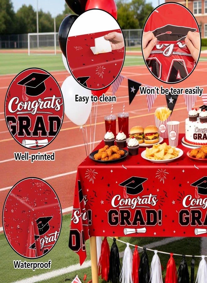 REDWORD 3Pcs Graduation Tablecloth, Red and Black Graduation Decorations 2026 Gongrats Grad Tablecover Disposable Tablecloths for Red 2026 Graduation Party Decorations - Image 3