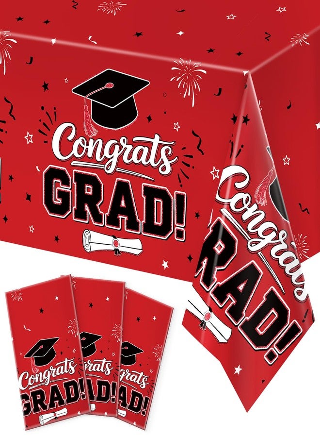 REDWORD 3Pcs Graduation Tablecloth, Red and Black Graduation Decorations 2026 Gongrats Grad Tablecover Disposable Tablecloths for Red 2026 Graduation Party Decorations - Image 1