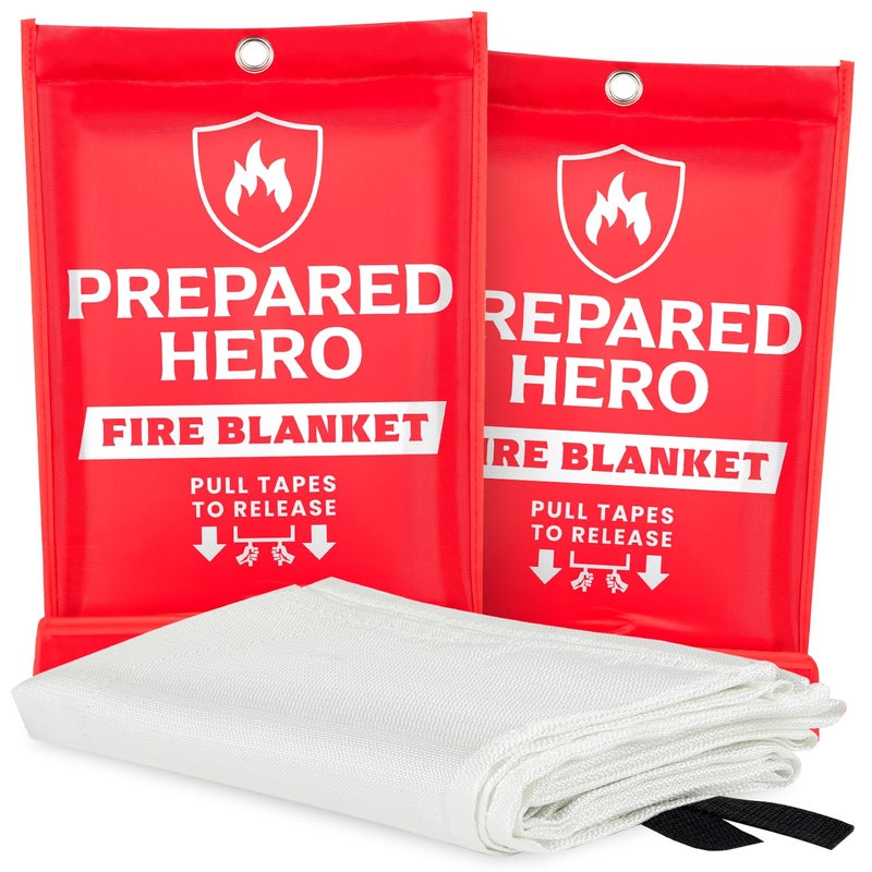 Prepared Hero Emergency Fire Blanket - 2 Pack - Fire Suppression for Kitchen, 40â€ x 40â€ Fiberglass Fire Blanket for Home - Image 1
