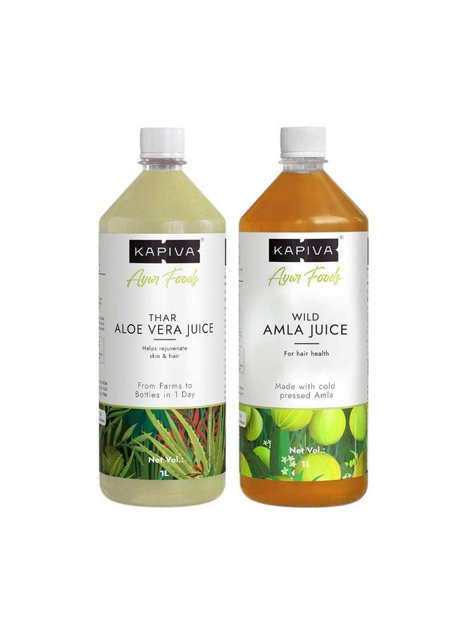 Kapiva Kapiva Wild Amla Juice 1L + Kapiva Thar Aloe Vera Juice (with Pulp) | Cold-pressed Juice Combo to Help with Glowing Skin, Hair Care, and Detox (1L)  - Image 1