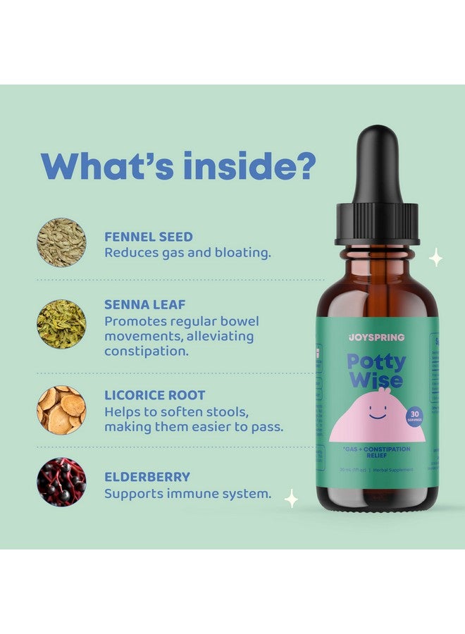 JoySpring Potty Wise Drops - Natural Constipation Relief for Kids & Toddlers - Elderberry, Licorice Root Extract, Fennel Seed & Senna - Sugar-Free Vegan Liquid Blend Supplement (1 fl oz) 30 Servings - Image 3
