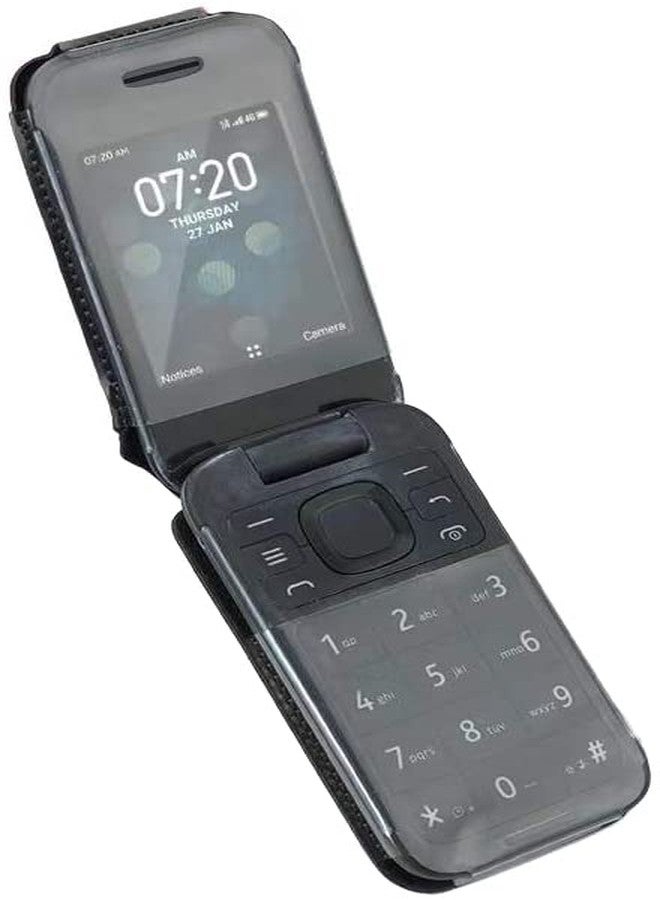 نيكيد سيل فون جراب لهاتف نوكيا 2760/2780 القابل للطي، من Nakedcellphone [جلد نباتي أسود] غطاء مُصمم خصيصًا مع [حماية مدمجة للشاشة] و[مشبك حزام معدني] لهواتف Tracfone N139DL، TA-1398، TA-1451، TA-1420 - Image 5